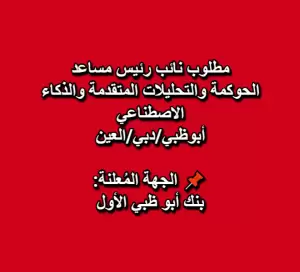 مطلوب نائب رئيس مساعد – الحوكمة والتحليلات المتقدمة والذكاء الاصطناعي