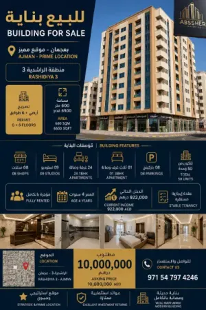 Modern Building (G+6) for Sale in Al Rashidiya 3, Ajman | 9.2% Return and Fully Leased | AED 10 Million